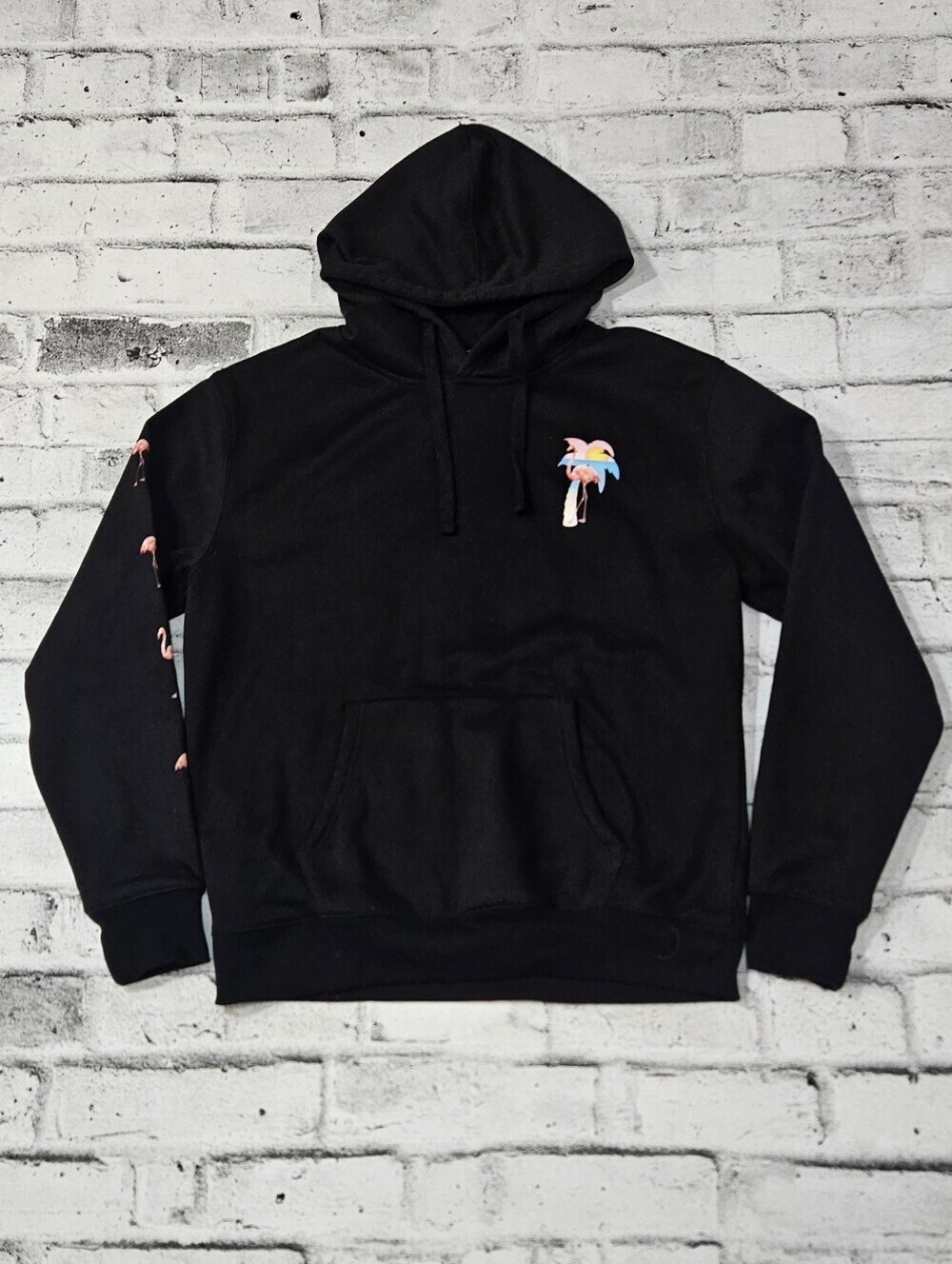 360 Surf Flamingo Graphic Hoodie Black Tropical Pullover Size M